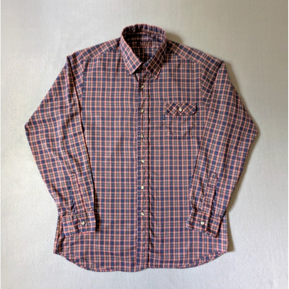 Vintage Levi's‎ Action Shirt Large Lightweight Plaid Long Sleeve Flap Pocket